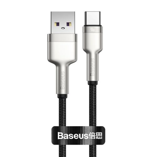 Baseus Calufe USB-Type C - 100 cm, 4 Ampere, carica 66W, testa in metallo, copertura con perline - nero
