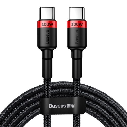 Baseus Cafule Series Type-C To Type-C Cable-2 meters, 100W Charging, kevlar Covered-Black-Red