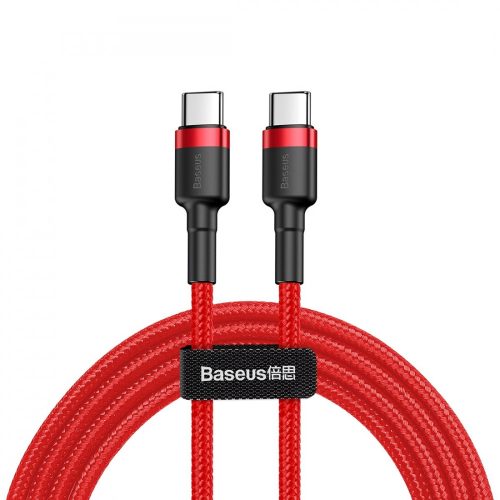 Cavo Baseus da USB da tipo C a tipo C premium - 1 metro, supporto per carica 60 W, copertura in kevlar - Rosso