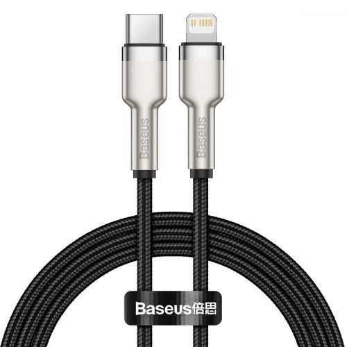 Cavo Baseus premium Type-C - a Lightning (Apple) - Testa di metallo, 25 cm, ricarica 20 W, copertura in kevlar - nero