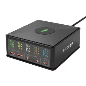   Caricabatterie rapido USB PD+QC3.0 desktop BlitzWolf® 868H da 160 W, 3x Type-C + 2x USB-A + porta di ricarica wireless Qi