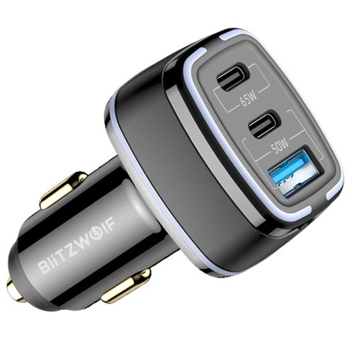 BlitzWolf® BW-BC4 - Caricabatterie rapido per auto USB PD a 3 porte, 65W/20W/30W, potenza 115 W