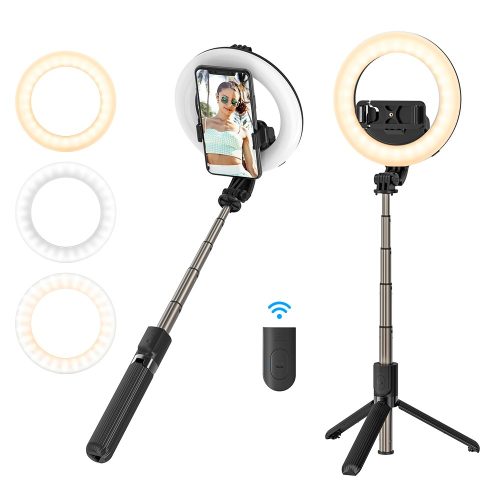 BlitzWolf® BW-BS8 Pro - Selfie Stick con luce di riempimento, treppiede, anello luminoso da 5 pollici