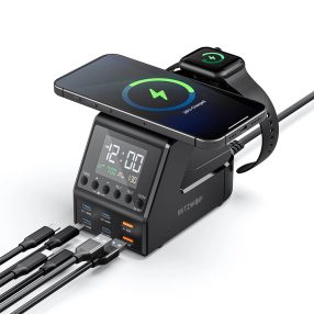   BlitzWolf® BW-FW10 - Caricabatterie rapido da tavolo e sveglia da 240W, 6 porte di ricarica USB (tipo C e USB-A) + ricarica wireless