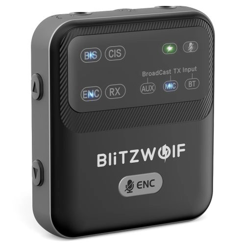 BlitzWolf® BW-LE523 - Ricevitore e trasmettitore musicale Bluetooth V6.0 HD™ + microfono integrato, portata 100 metri