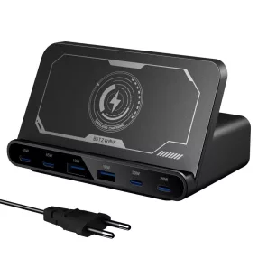   BlitzWolf® BW-S27 - Caricabatterie rapido da tavolo da 160 W, 6 porte di ricarica USB (Type-C e USB-A) + ricarica wireless