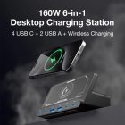 BlitzWolf® BW-S27 - Caricabatterie rapido da tavolo da 160 W, 6 porte di ricarica USB (Type-C e USB-A) + ricarica wireless