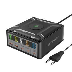   Caricabatterie rapido da tavolo BlitzWolf® BW-S28 260W 5x USB PD+QC3.0, 3x Type-C + 2x USB-A + porta di ricarica wireless Qi