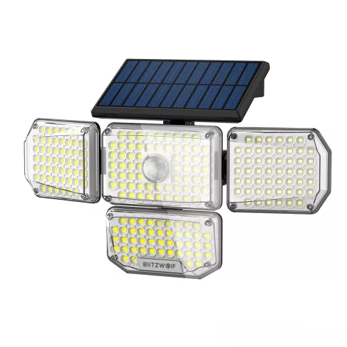 Lampada solare da esterno BlitzWolf BW-OLT6 - 4 pannelli luminosi, sensore di movimento, resistenza all acqua IP65