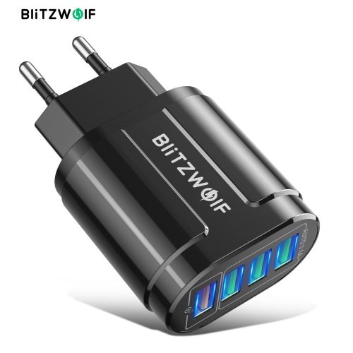 BlitzWolf® BK-385 - 4 porte USB-A, caricatore rapido da muro da 48 W - per la ricarica rapida di telefoni Android e Apple