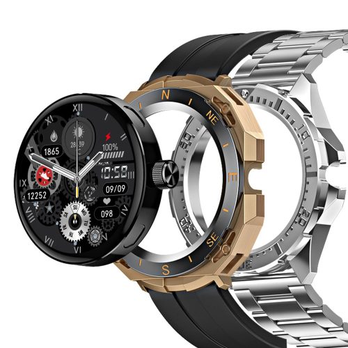 Blitzwolf® BW-AT3 Inteligentny zegarek wymienna obudowa + pasek (czarny silikon + metallo argentato) Funkcje połączeń BT i smart