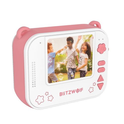 Blitzwolf BW-DP1 - Fotocamera per bambini e stampante istantanea in uno: 1080P, 30 fps, filtri, ecc. - rosa