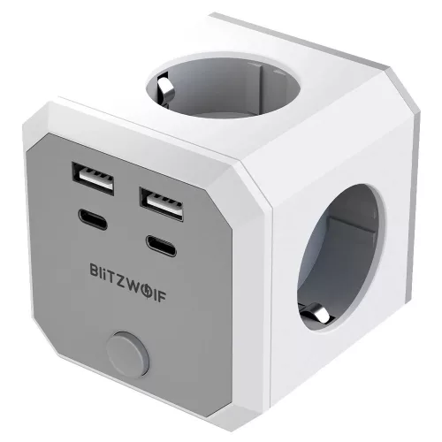 BlitzWolf® BW-EC2 - Caricabatterie e splitter USB da parete: 4 porte di ricarica 230V + 2 porte USB-A e 2 porte USB-C