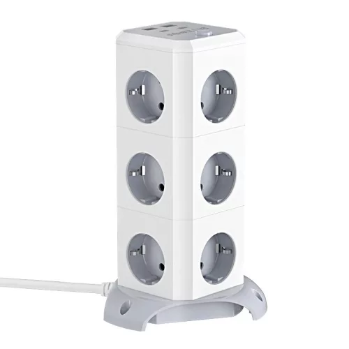 BlitzWolf® BW-EC3 - Caricabatterie USB da tavolo: 2 porte di ricarica USB-A + 2 porte di ricarica USB-C + 12 uscite da 230 volt