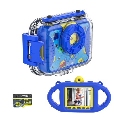Blitzwolf BW-KC2 - fotocamera impermeabile per bambini: 1080P, 30 fps - blu