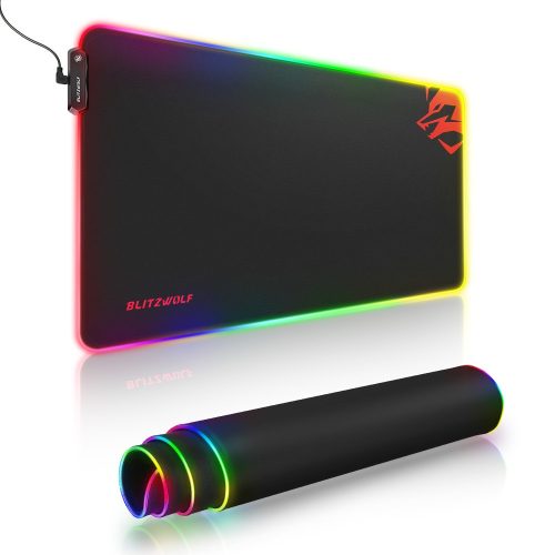 Blitzwolf BW-MP1 - Tappetino per mouse impermeabile, illuminato RGB, antiscivolo con 10 diversi effetti di luce, dimensioni: 800x400x5