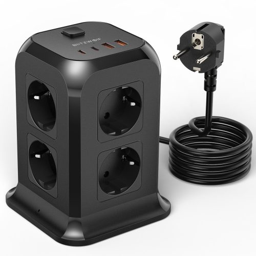 BlitzWolf® BW-PC3 - Caricabatterie e presa multipla Tower (8 uscite AC, carica 20W, 2x USB A Quick Charge 3.0 + 2x Type-C, porte di ricarica PD 3.0)