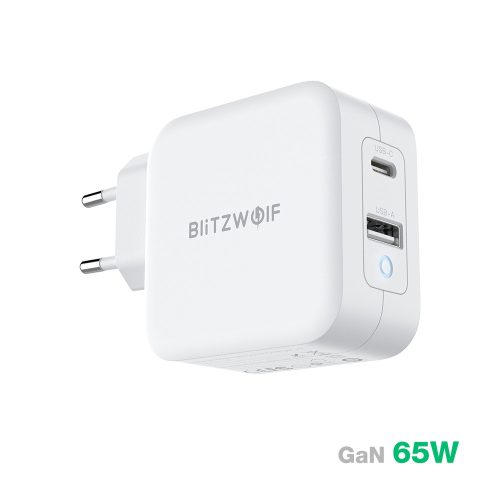 BlitzWolf® BW-S18 - GaN Tech Quick Charger: PD3.0, 65W, alimentatore (1x USB-C + 1x USB-A)