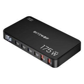   Blitzwolf® BW-S30 - Stazione di ricarica rapida USB da tavolo da 175W con display digitale, 6 porte USB (4 porte Type-C + 2 porte USB-A)
