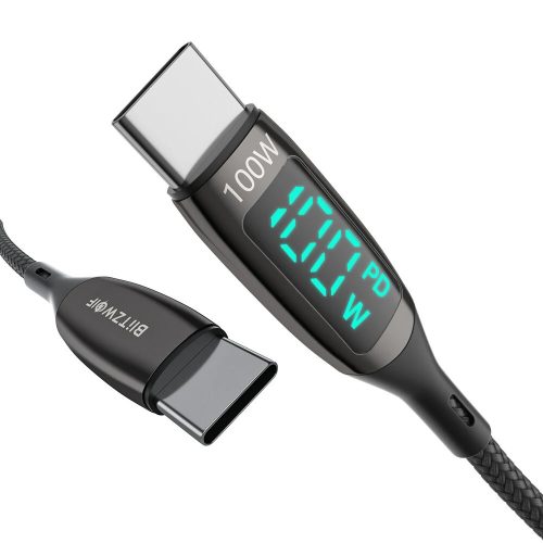 Cavo USB da tipo C a tipo C - BlitzWolf® BW-TC23 - lunghezza 90 cm, display LED, potenza di ricarica PD3.0 - 100 W, 20 V/5 A