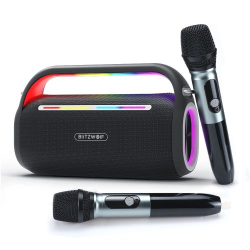 BlitzWolf® BW-WA7 - Set karaoke con 2 microfoni - Altoparlante BT da 120 W, cambia voce, 15 ore di utilizzo, luci LED