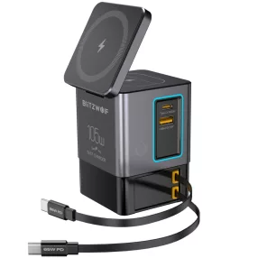   Blitzwolf BW-i116 Max - Tazione di ricarica da tavolo - Con cavo Type-C retrattile integrato e ricarica wireless (Qi), total: 6 port