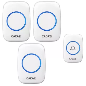   CACAZI-A10 - set campanello wireless - 3 unità interne + 1 unità esterna - portata 300 metri, volume e melodia variabili - bianco