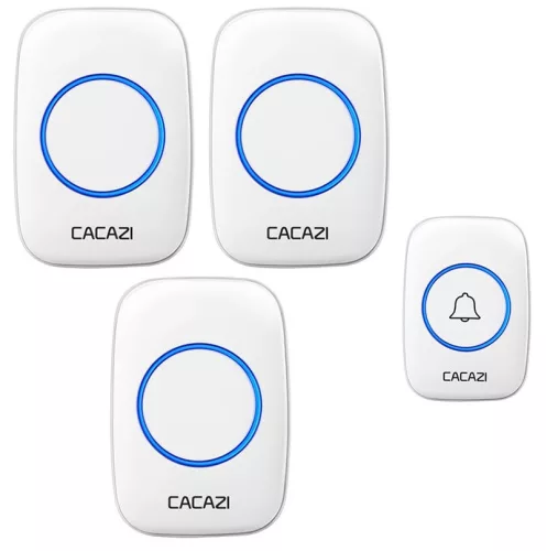 CACAZI-A10 - set campanello wireless - 3 unità interne + 1 unità esterna - portata 300 metri, volume e melodia variabili - bianco