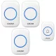 CACAZI-A10 - set campanello wireless - 3 unità interne + 1 unità esterna - portata 300 metri, volume e melodia variabili - bianco