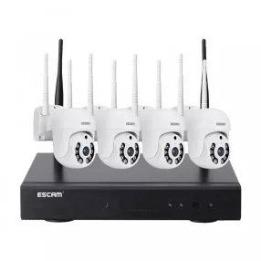   ESCAM WNK714 - 4 custodie in metallo, sistema di telecamere dome IP WiFi per esterni: 1080P, visione notturna a colori, rilevamento del movimento, suono bidirezionale, IP66