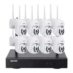   ESCAM WNK718 - 8 custodie in metallo, sistema di telecamere dome IP WiFi per esterni: 1080P, visione notturna a colori, rilevamento del movimento, suono bidirezionale, IP66