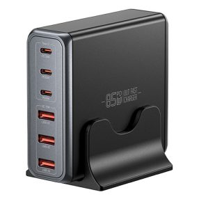   ESSAGER® DK-3C3A-85W - Caricabatterie rapido da tavolo USB da 85 Watt - 6 porte (3x Type C + 3x USB-A) per Android, Apple e Windows