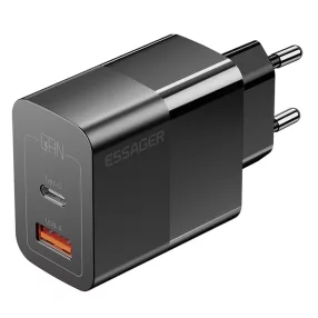   ESSAGER® ES-CD29 - Caricabatterie da parete rapido USB da 33 Watt - 2 porte (1x Type C + 1x USB-A) per Android, Apple e Windows