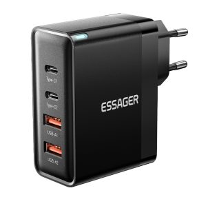   ESSAGER® ES-CD37 - Caricabatterie da parete USB da 100 Watt - 4 porte (2x Type C + 2x USB-A) per Android, Apple e Windows