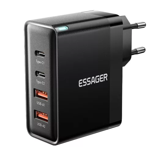 ESSAGER® ES-CD37 - Caricabatterie da parete USB da 100 Watt - 4 porte (2x Type C + 2x USB-A) per Android, Apple e Windows