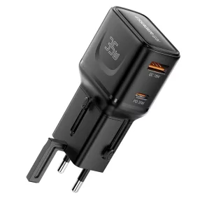   ESSAGER® G535 - Caricabatterie da viaggio GaN da 35 W con spina da parete CN/US + EU + UK + AUS. Android, Apple e Windows
