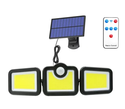 Lampada da parete a LED solare Elfeland - pannello solare separato con cavo da 5 metri, 3 teste, sensore di movimento, impermeabile