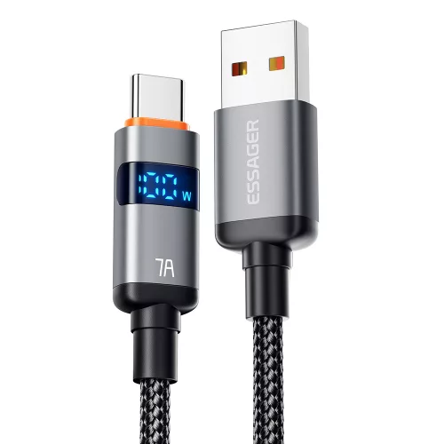 ESSAGER ES-X61 - 2 metri, Type-A - Type-C USB cavo. Display digitale, ricarica da 100 W, rivestimento in tessuto perlato