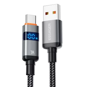   ESSAGER ES-X61 - 1 metri, Type-A - Type-C USB cavo. Display digitale, ricarica da 100 W, rivestimento in tessuto perlato