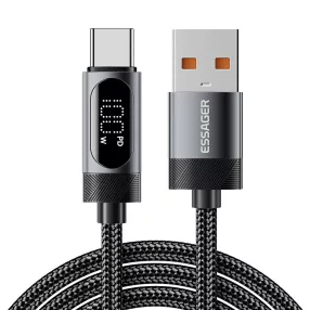   ESSAGER ES-X64 - 1 metri, Type-A - Type-C USB cavo. Display digitale, ricarica da 100 W, rivestimento in tessuto perlato