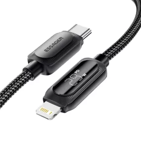   ESSAGER ES-X57 - 1 metro, Type-C - Lightning, cavo USB. Display digitale, ricarica da 29 W, rivestimento in tessuto perlato.