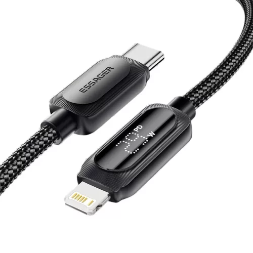 ESSAGER ES-X57 - 2 metro, Type-C - Lightning, cavo USB. Display digitale, ricarica da 29 W, rivestimento in tessuto perlato.