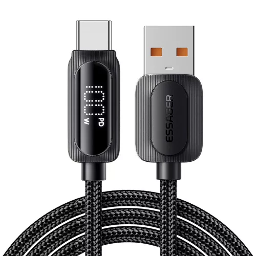 ESSAGER ES-X57 - 2 metri, USB-A - USB Type-C cavo. Display digitale, ricarica da 100 W, rivestimento in tessuto perlato