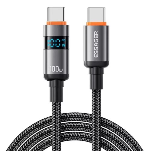ESSAGER ES-X61 - 1 metri, Type-C - Type-C USB cavo. Display digitale, ricarica da 100 W, rivestimento in tessuto perlato