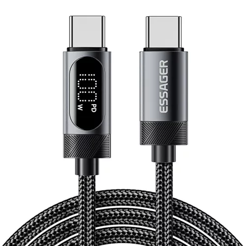 ESSAGER ES-X64 - 2 metri, Type-C - Type-C USB cavo. Display digitale, ricarica da 100 W, rivestimento in tessuto perlato