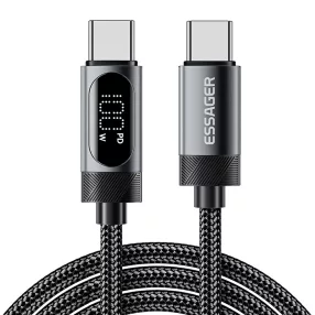   ESSAGER ES-X64 - 1 metri, Type-C - Type-C USB cavo. Display digitale, ricarica da 100 W, rivestimento in tessuto perlato