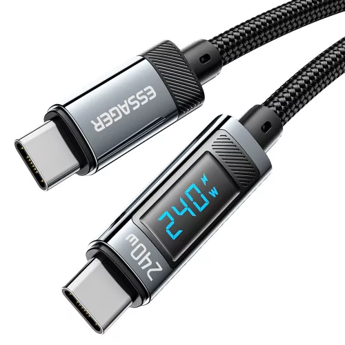 ESSAGER ES-X47 - 2 metri, Type-C - Type-C USB cavo. Display digitale, ricarica da 240 W, rivestimento in tessuto perlato