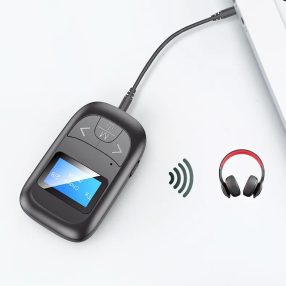   HiGi® T14 - Display LED Bluetooth 5.0 Ricevitore audio e trasmettitore in uno + microfono (2 in 1) 6 ore di batteria, dimensioni ridotte