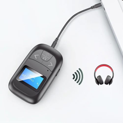 HiGi® T14 - Display LED Bluetooth 5.0 Ricevitore audio e trasmettitore in uno + microfono (2 in 1) 6 ore di batteria, dimensioni ridotte