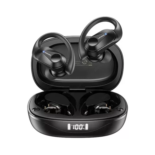Lenovo LP75 - auricolari sportivi wireless - design con gancio auricolare, 6 + 30 ore di utilizzo, BT5.3, impermeabilità IPX5- nero